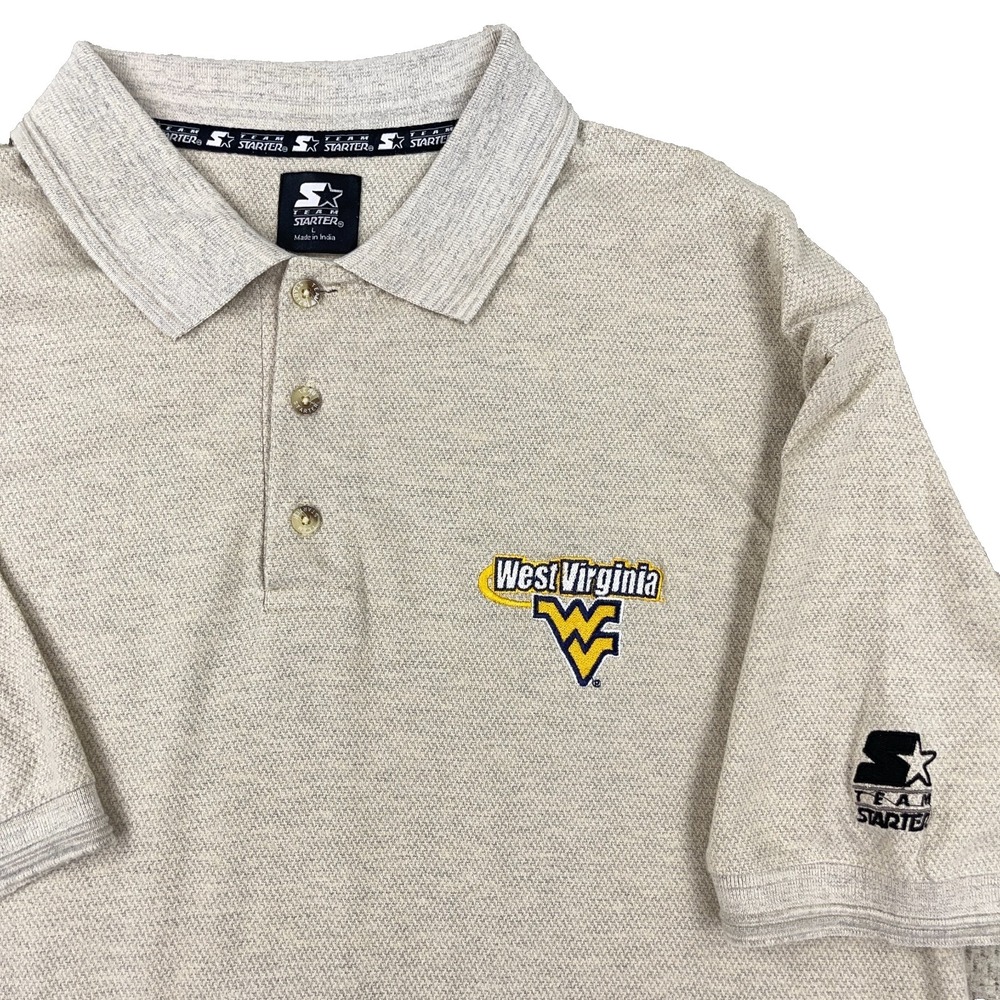 Vintage West Virginia Mountaineers Polo Shirt Men XL Rugby Tan WVU 90s Y2K *